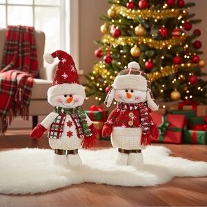 Festive Snowman Holiday Decor Set - Red and White